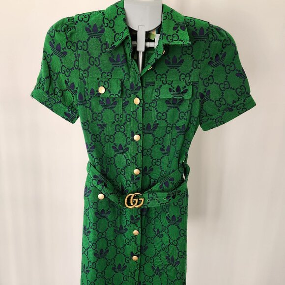 Gucci Emerald Green Mini Dress with Gold Accents - Picture 1 of 5